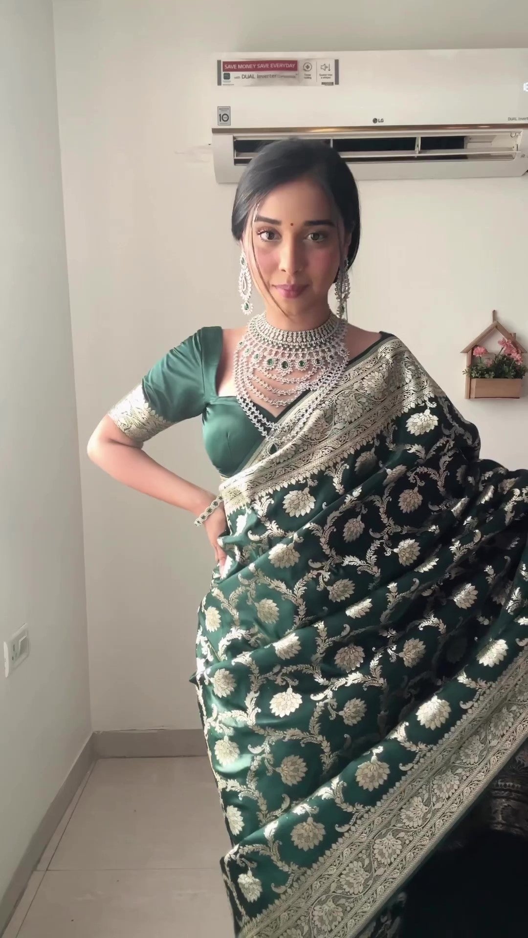 Sizzling 1-Minute Ready To Wear Green Soft Silk Saree RTW