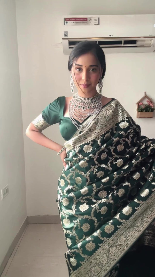 Sizzling 1-Minute Ready To Wear Green Soft Silk Saree RTW
