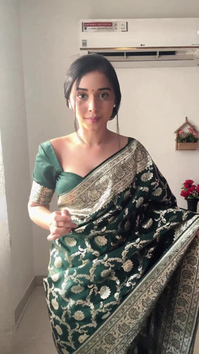 Sizzling 1-Minute Ready To Wear Green Soft Silk Saree RTW