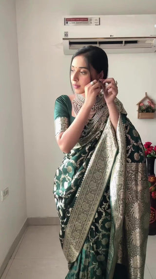 Sizzling 1-Minute Ready To Wear Green Soft Silk Saree RTW
