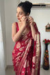 Load image into Gallery viewer, Delightful  1-Minute Ready To Wear Red Cotton Silk Saree RTW