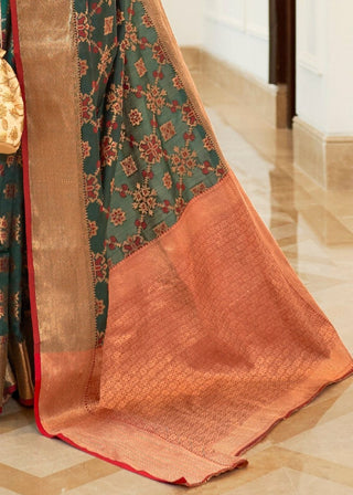 Dark Green Patola Silk Saree with Golden Border : Top Pick Clothsvilla