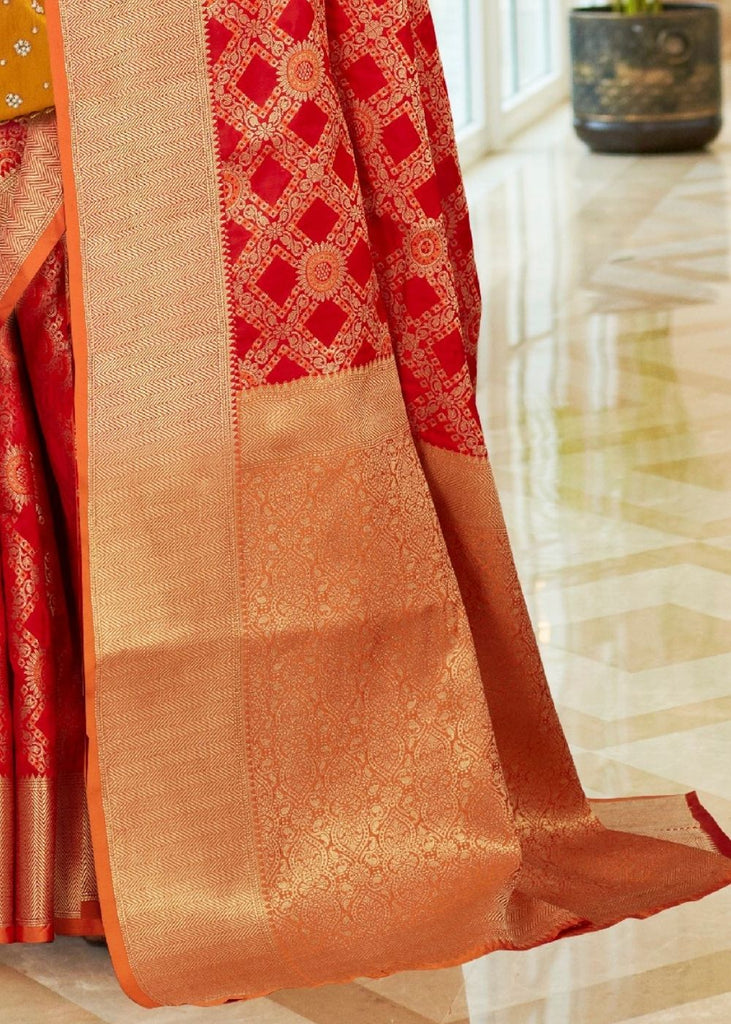 Red Patola Silk Saree with Golden Border Clothsvilla