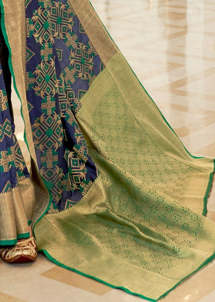 Light Blue Patola Silk Saree with Golden Border Clothsvilla