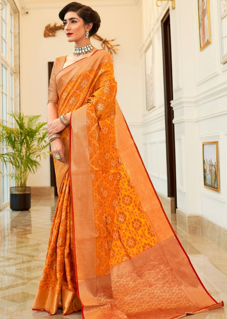 Orange Patola Silk Saree with Jaal work Border Clothsvilla