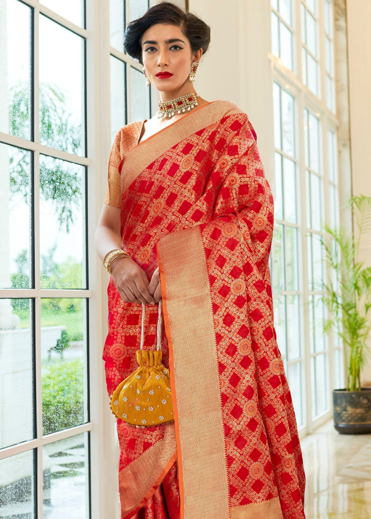 Red Patola Silk Saree with Golden Border Clothsvilla