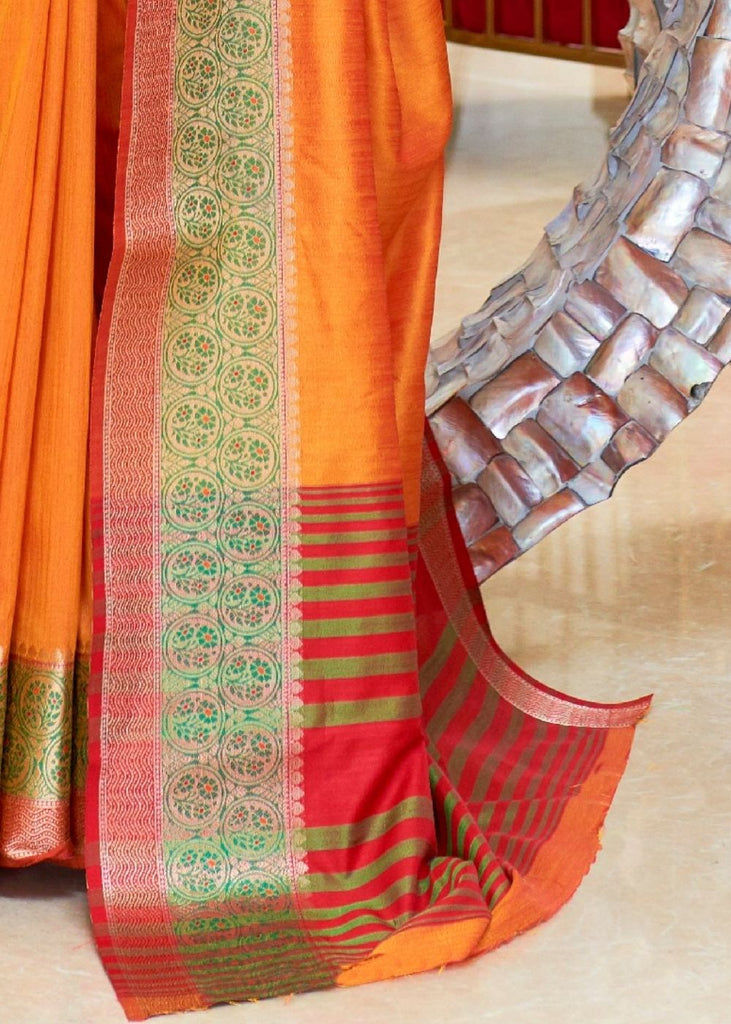 Bright Orange Handloom Woven Silk Saree Clothsvilla