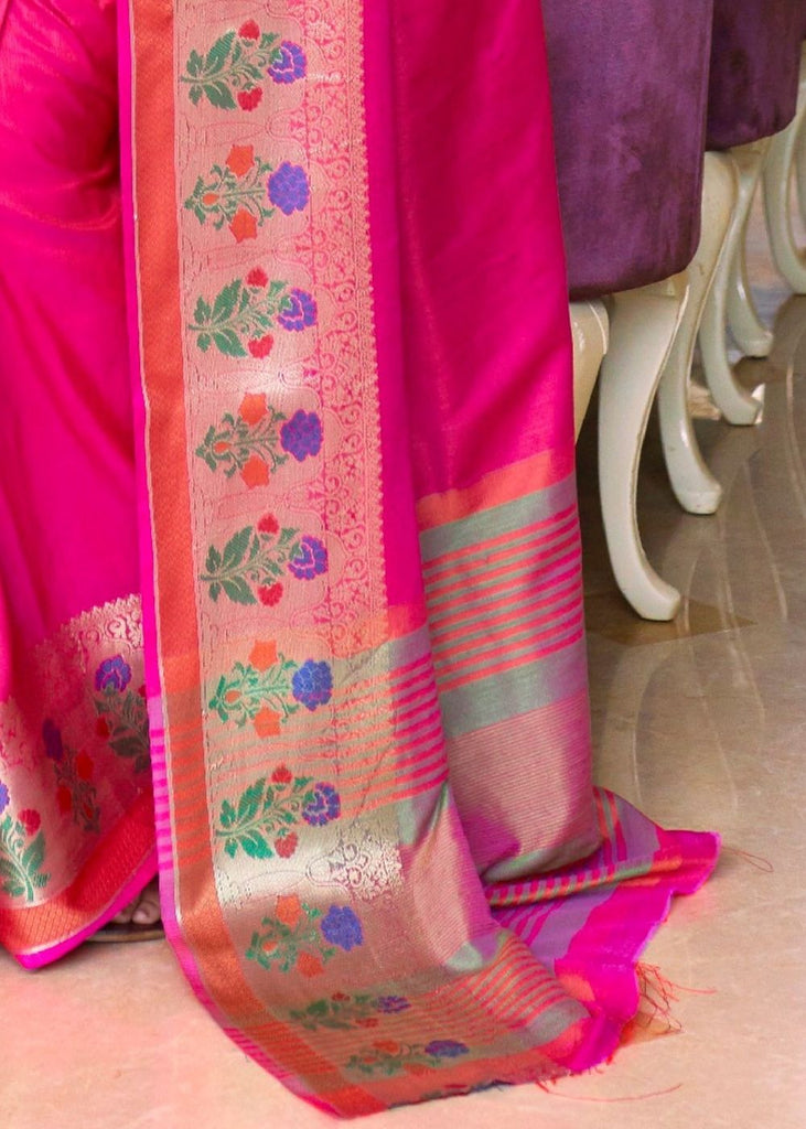 Hot Pink Handloom Weave Silk Saree Clothsvilla