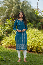 Load image into Gallery viewer, Rama Green Mukaish Worked Cotton Readymade Kurti ClothsVilla