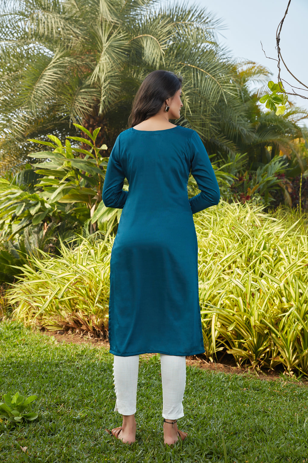 Rama Green Mukaish Worked Cotton Readymade Kurti ClothsVilla