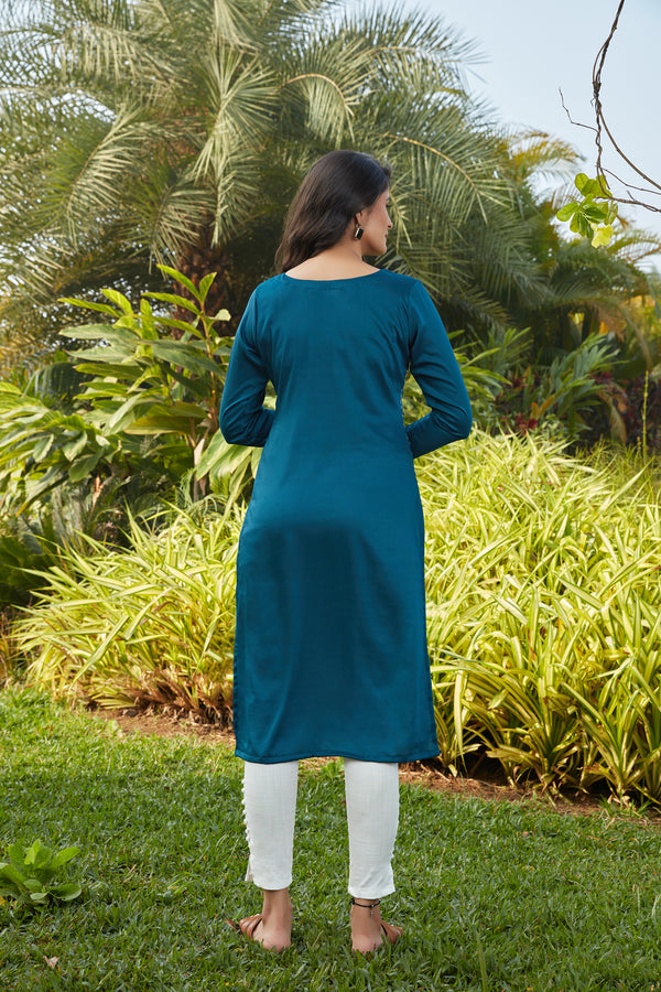 Rama Green Mukaish Worked Cotton Readymade Kurti ClothsVilla