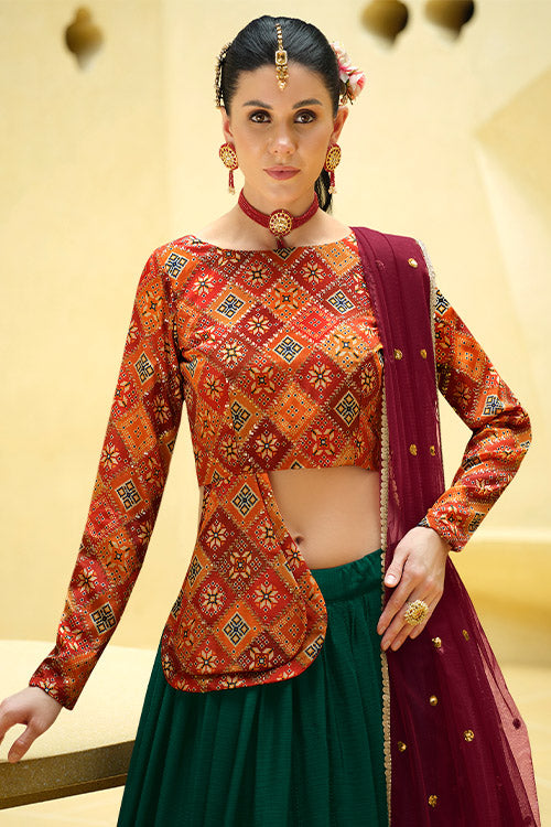 Rama Green Chinon Silk Sequins Embroidered Lehenga Choli ClothsVilla.com