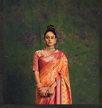Load image into Gallery viewer, Rangkart Vol. 2 Jaal Organza Contrast Woven Saree Orange Clothsvilla