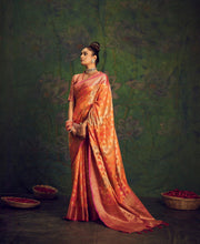 Load image into Gallery viewer, Rangkart Vol. 2 Jaal Organza Contrast Woven Saree Orange Clothsvilla