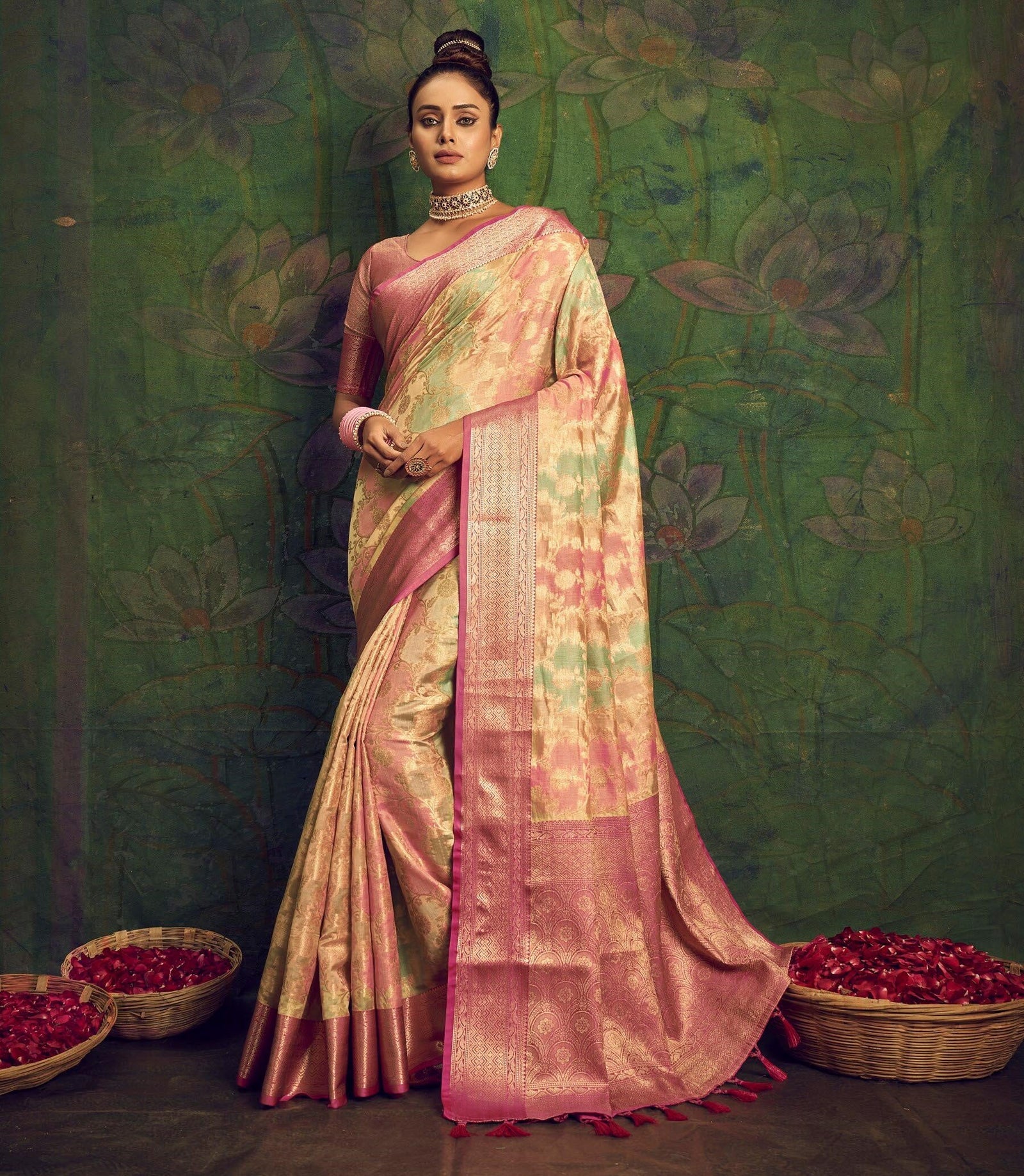 Rangkart Vol. 2 Jaal Organza Contrast Woven Saree Ivory Clothsvilla
