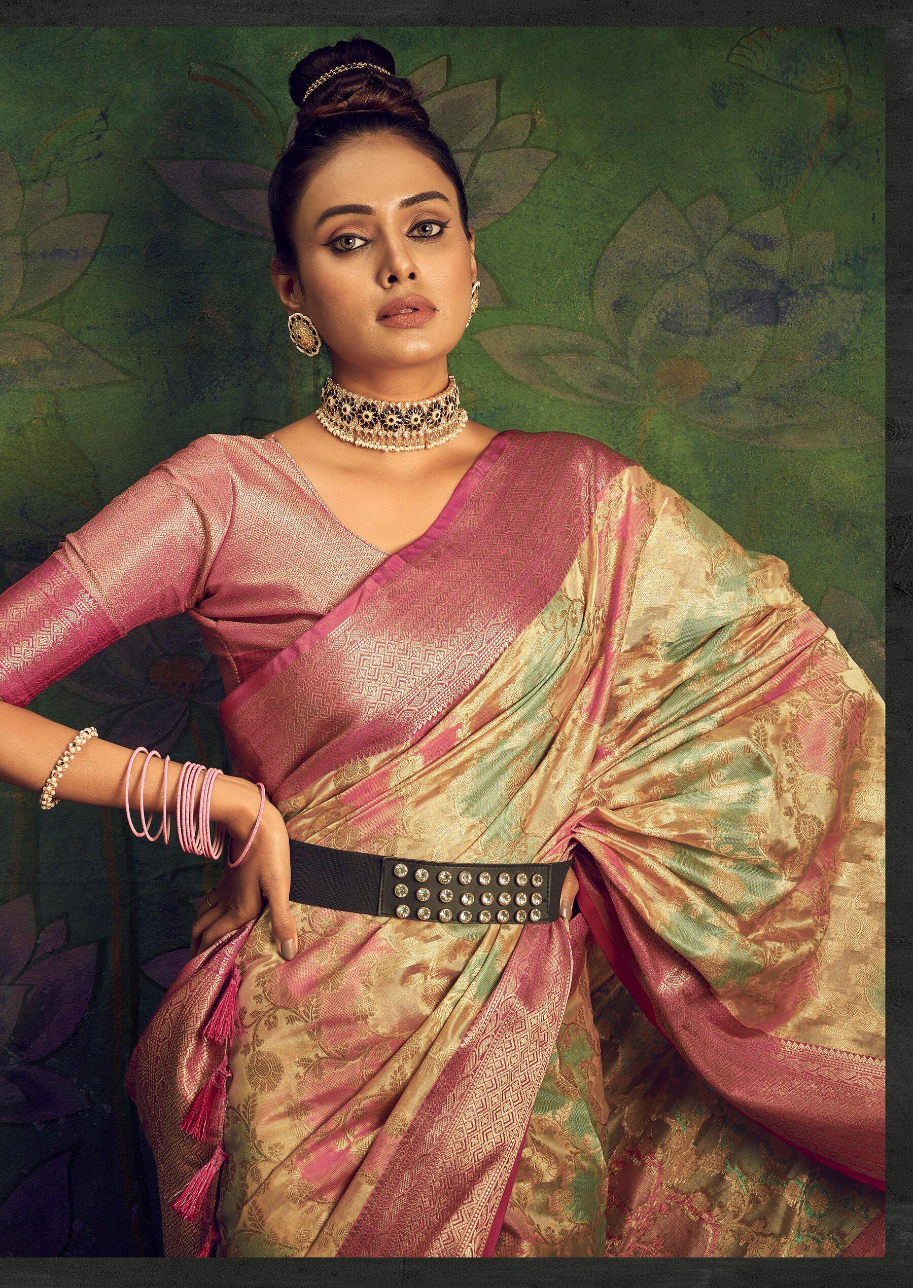 Rangkart Vol. 2 Jaal Organza Contrast Woven Saree Ivory Clothsvilla