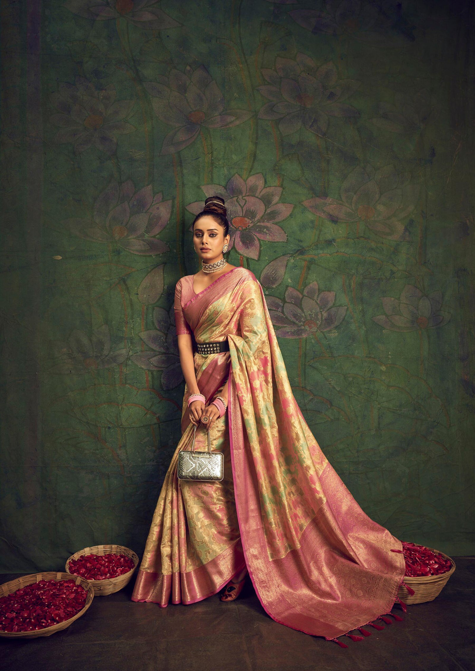 Rangkart Vol. 2 Jaal Organza Contrast Woven Saree Ivory Clothsvilla