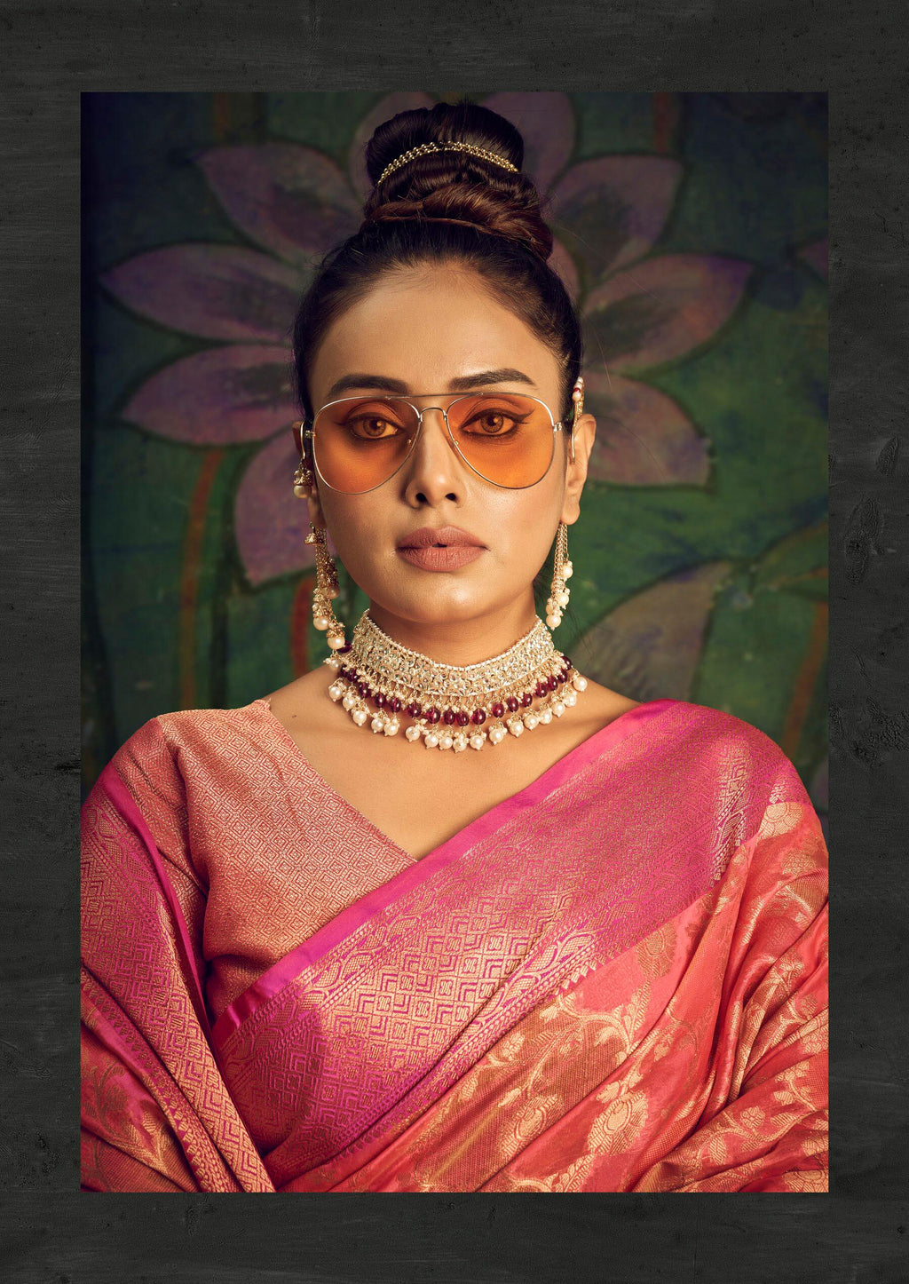 Rangkart Vol. 2 Jaal Organza Contrast Woven Saree Dark Peach Clothsvilla