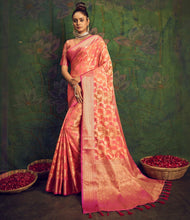 Load image into Gallery viewer, Rangkart Vol. 2 Jaal Organza Contrast Woven Saree Dark Peach Clothsvilla