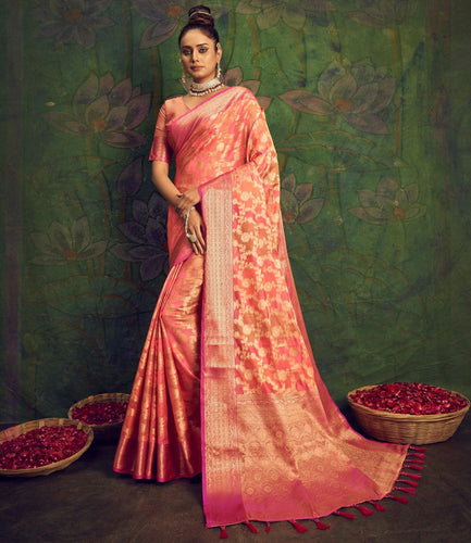 Rangkart Vol. 2 Jaal Organza Contrast Woven Saree Dark Peach Clothsvilla