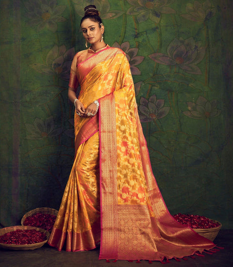 Rangkart Vol. 2 Jaal Organza Contrast Woven Saree Yellow Gold Clothsvilla Main image