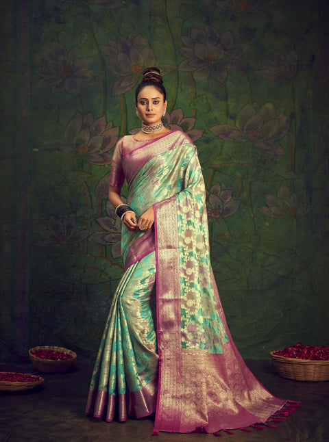 Rangkart Vol. 2 Jaal Organza Contrast Woven Saree Sky Blue Clothsvilla Main image