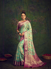 Load image into Gallery viewer, Rangkart Vol. 2 Jaal Organza Contrast Woven Saree Sky Blue Clothsvilla