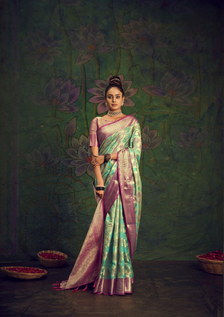 Rangkart Vol. 2 Jaal Organza Contrast Woven Saree Sky Blue Clothsvilla