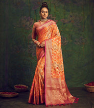 Load image into Gallery viewer, Rangkart Vol. 2 Jaal Organza Contrast Woven Saree Orange Clothsvilla