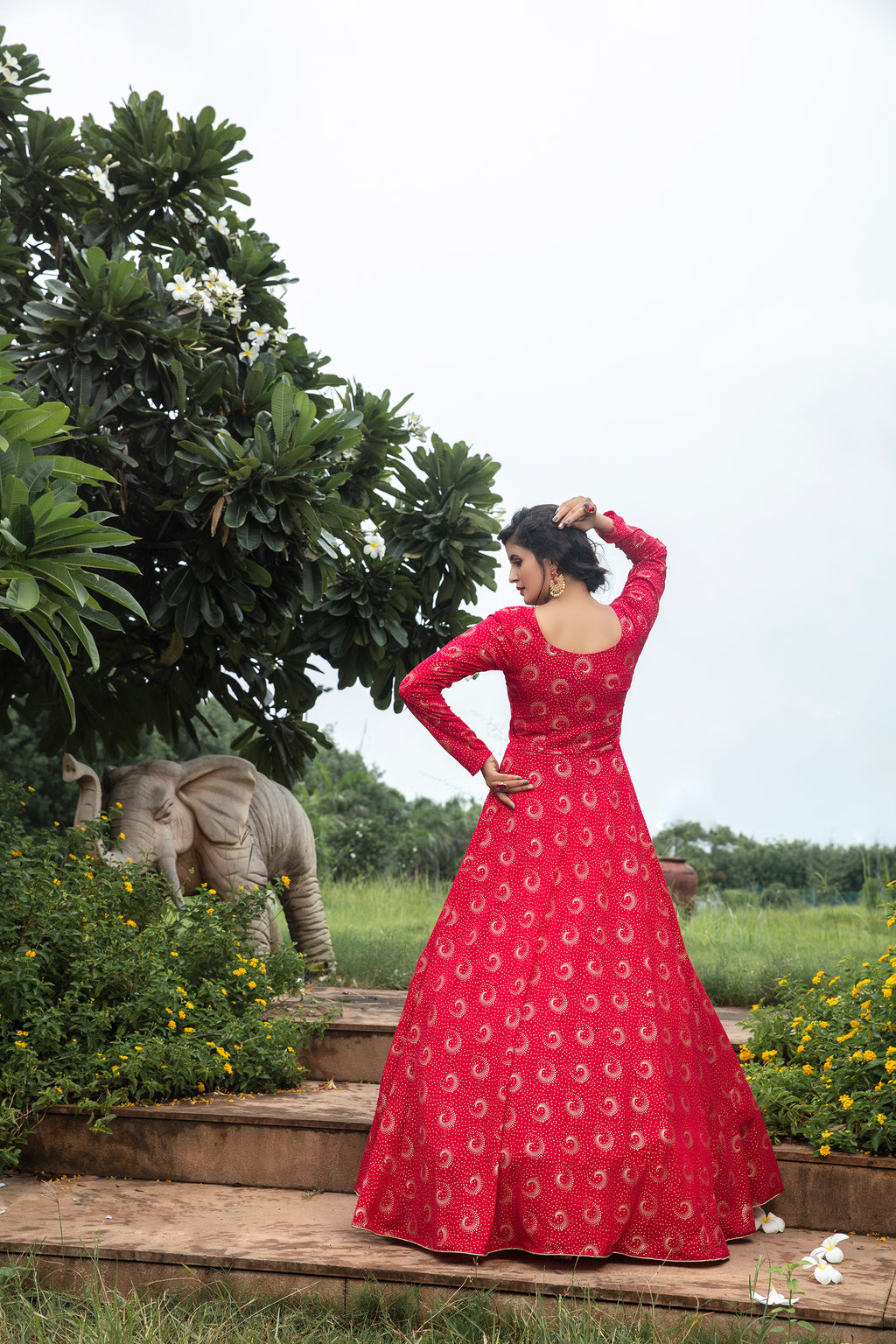 Rani-Pink Foilage Print Georgette Designer Gown Semi Stitched ClothsVilla