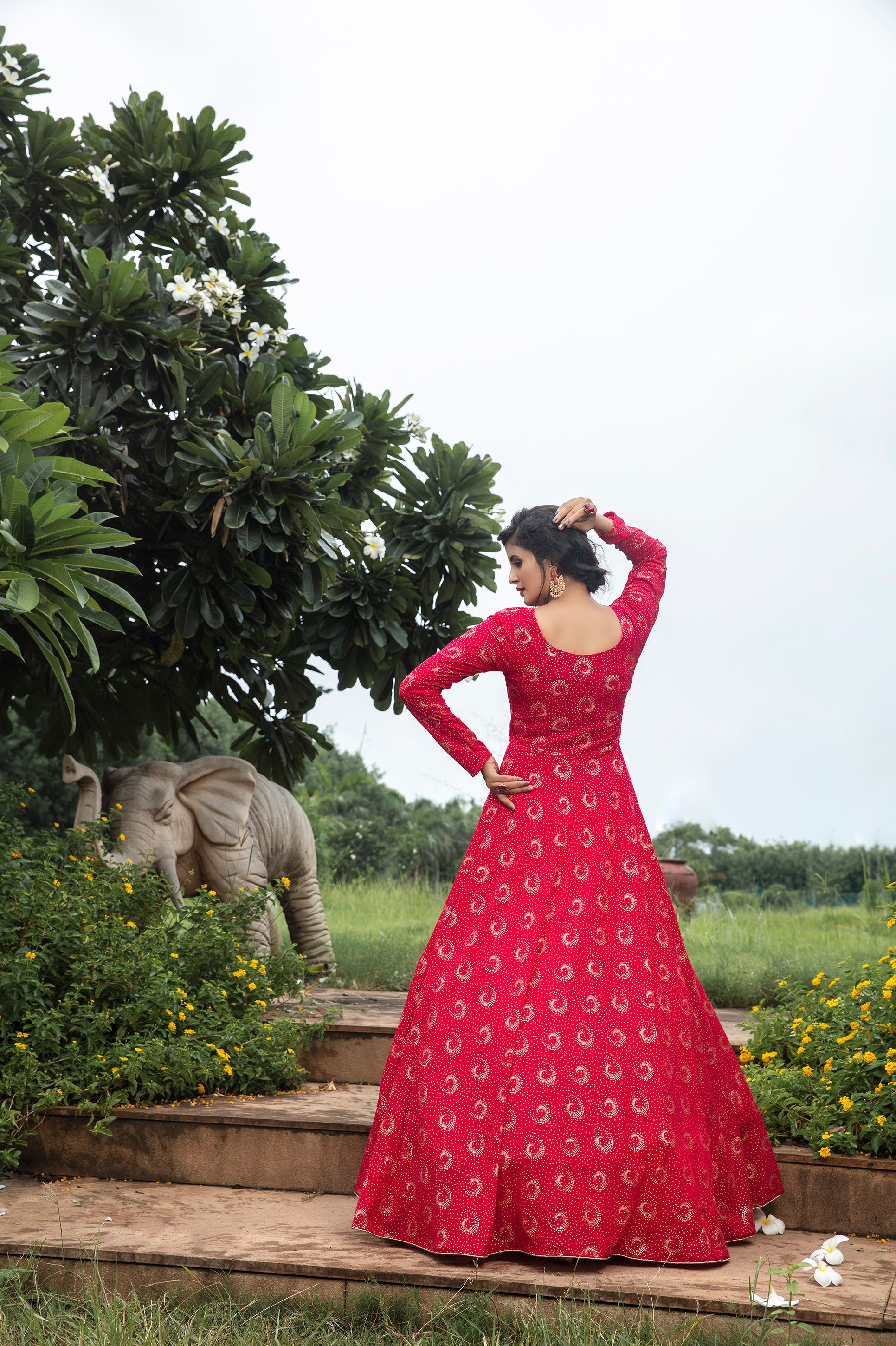 Rani-Pink Foilage Print Georgette Designer Gown Semi Stitched ClothsVilla