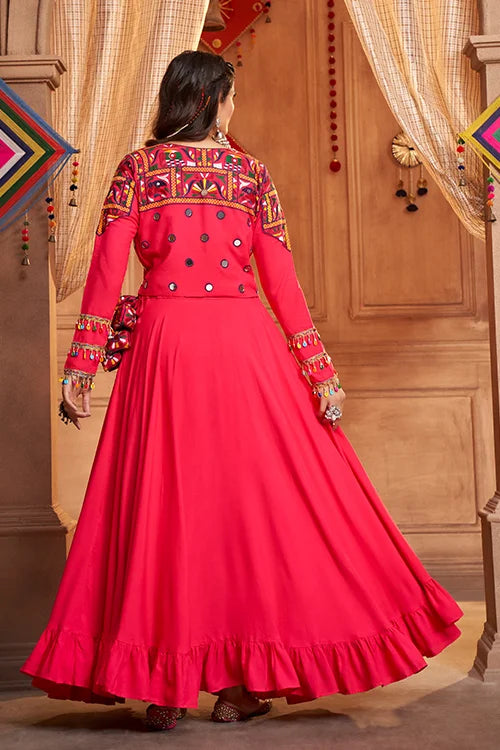 Rani Pink Embroidered Koti Style Chaniya Choli for Indian Festival Navratri ClothsVilla.com