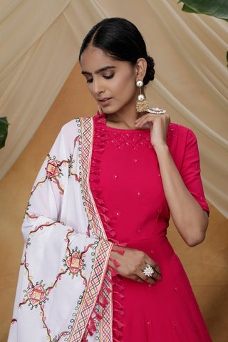 Rani Pink Sequins Work Goergette Festive Wear Long Anarkali Gown ClothsVilla