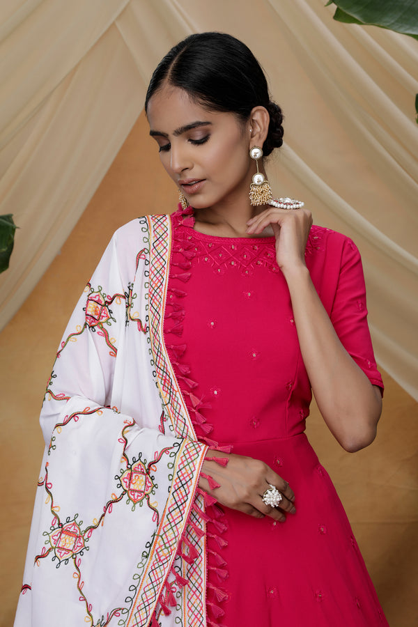 Rani Pink Sequins Work Goergette Festive Wear Long Anarkali Gown ClothsVilla