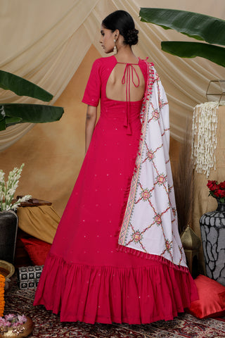 Rani Pink Sequins Work Goergette Festive Wear Long Anarkali Gown ClothsVilla