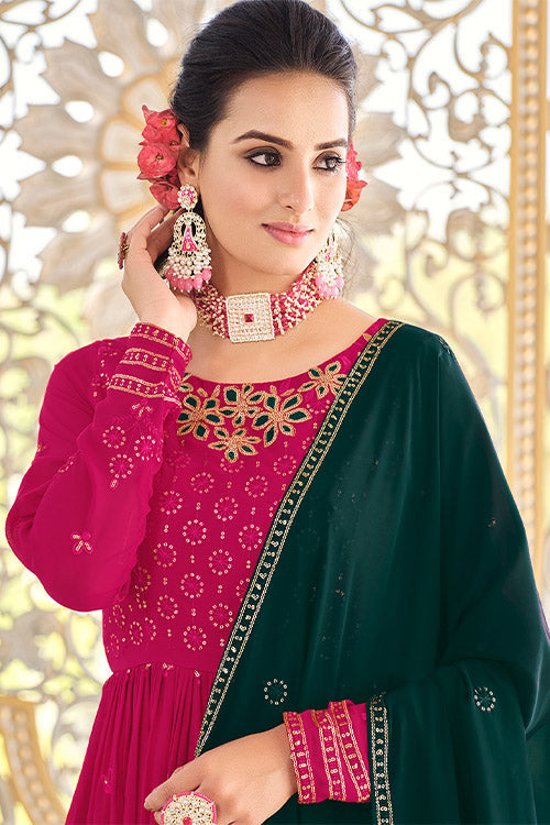 Rani Georgette Thread And Sequins Embroidered Kurta Palazzo Set ClothsVilla.com