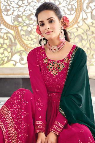 Rani Georgette Thread And Sequins Embroidered Kurta Palazzo Set ClothsVilla.com