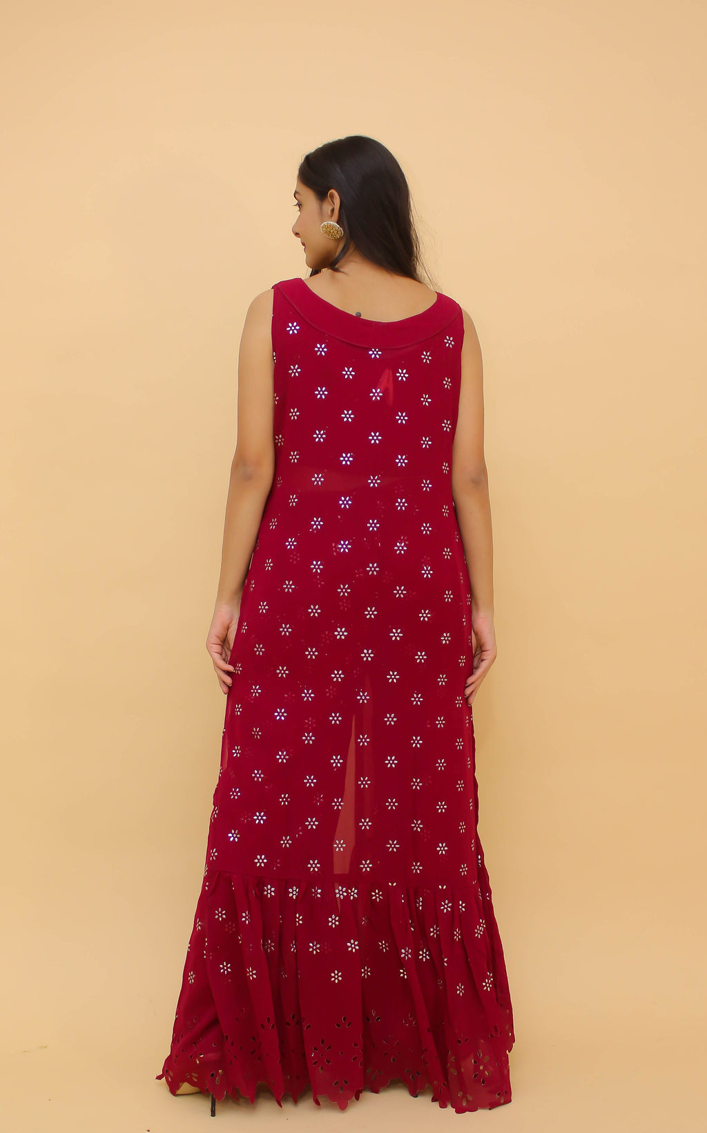 Raspberry Pakistani Georgette Plazo Suit For Indian Festival & Weddings - Rubber Print Work, Clothsvilla