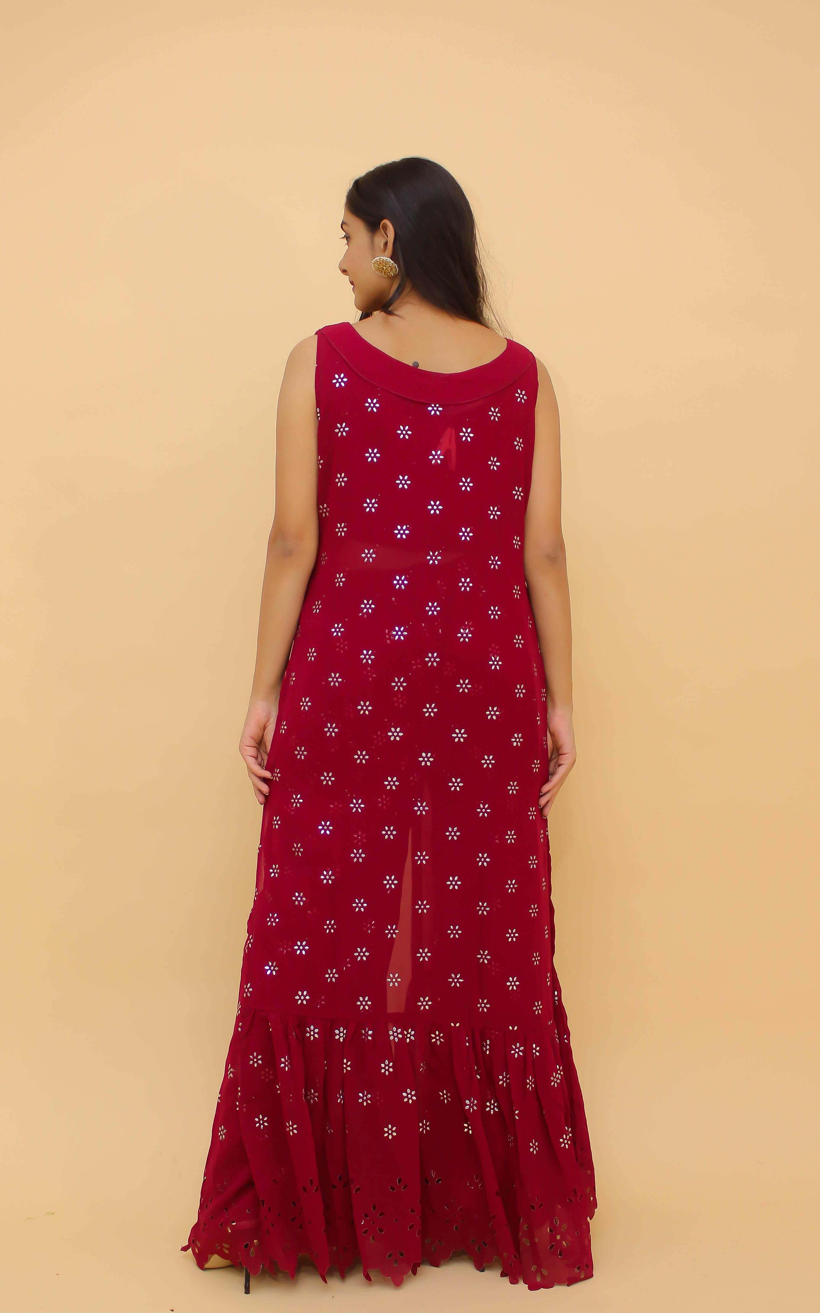Raspberry Pakistani Georgette Plazo Suit For Indian Festival & Weddings - Rubber Print Work, Clothsvilla