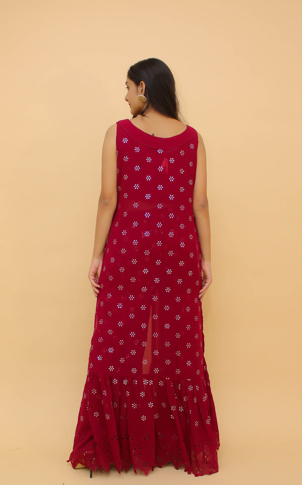 Raspberry Pakistani Georgette Plazo Suit For Indian Festival & Weddings - Rubber Print Work, Clothsvilla