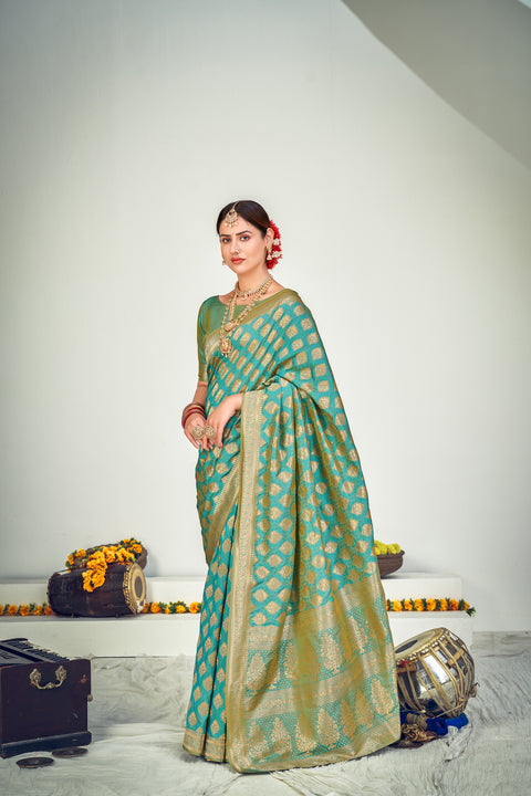 Ravishing Green Banarasi Silk Wedding Wear Saree ClothsVilla Main image