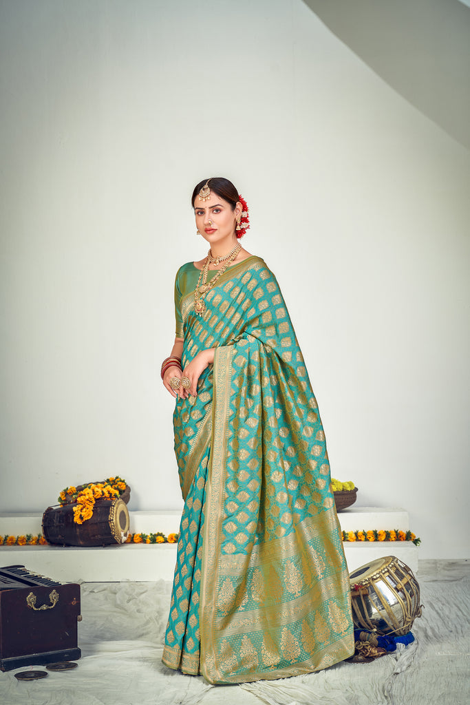 Ravishing Green Banarasi Silk Wedding Wear Saree ClothsVilla