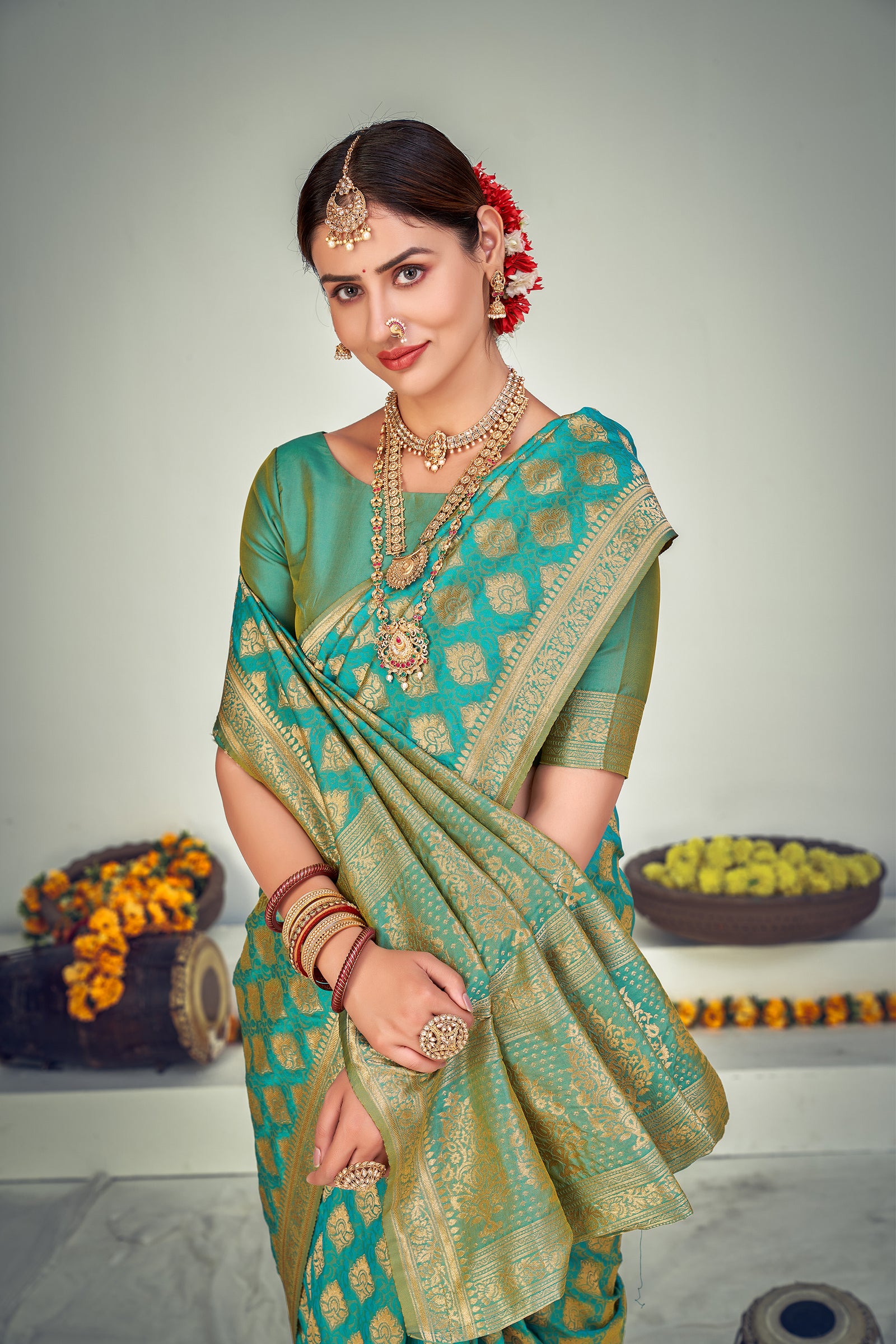 Ravishing Green Banarasi Silk Wedding Wear Saree ClothsVilla