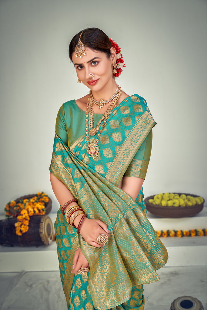 Ravishing Green Banarasi Silk Wedding Wear Saree ClothsVilla