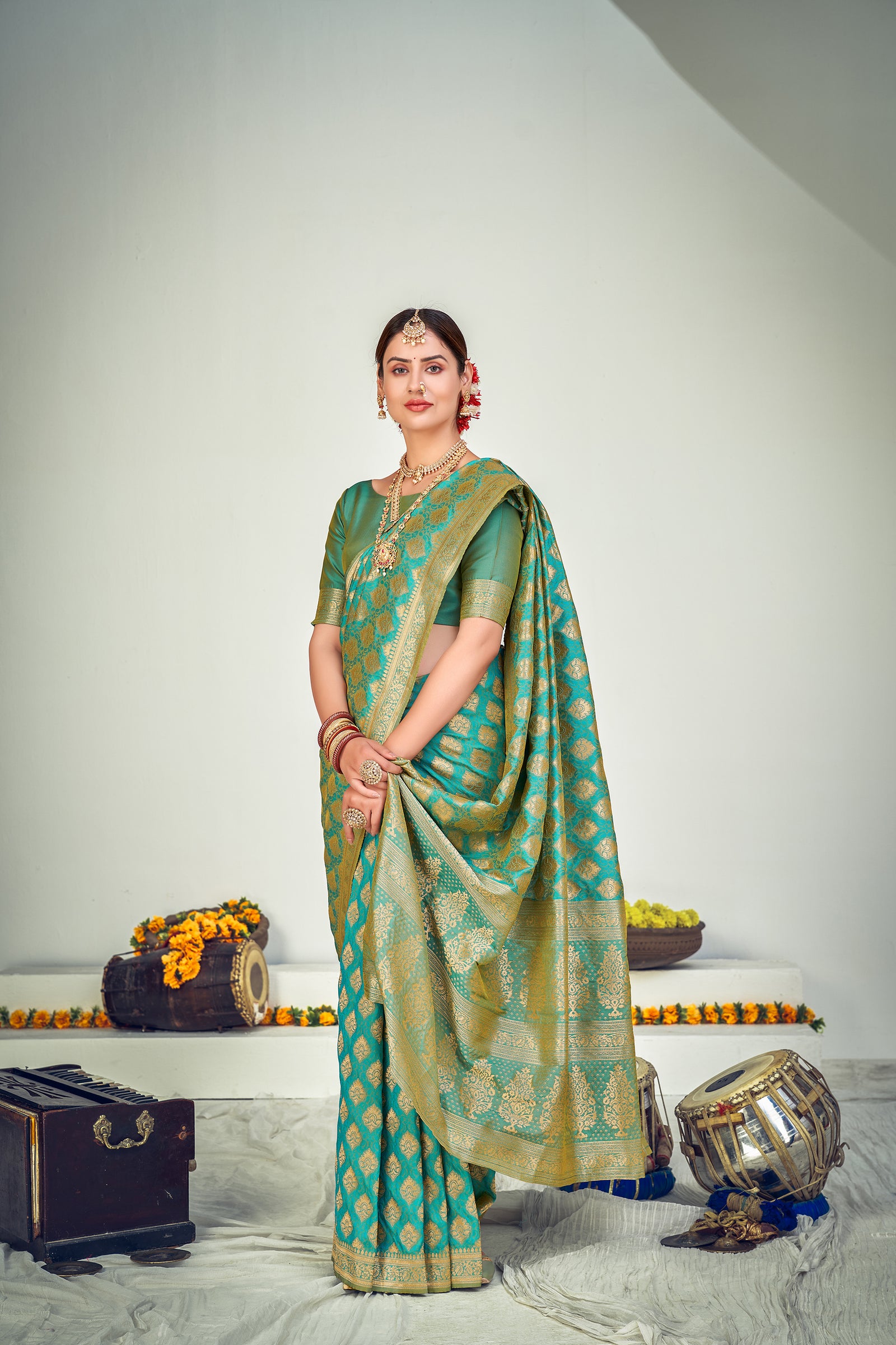 Ravishing Green Banarasi Silk Wedding Wear Saree ClothsVilla