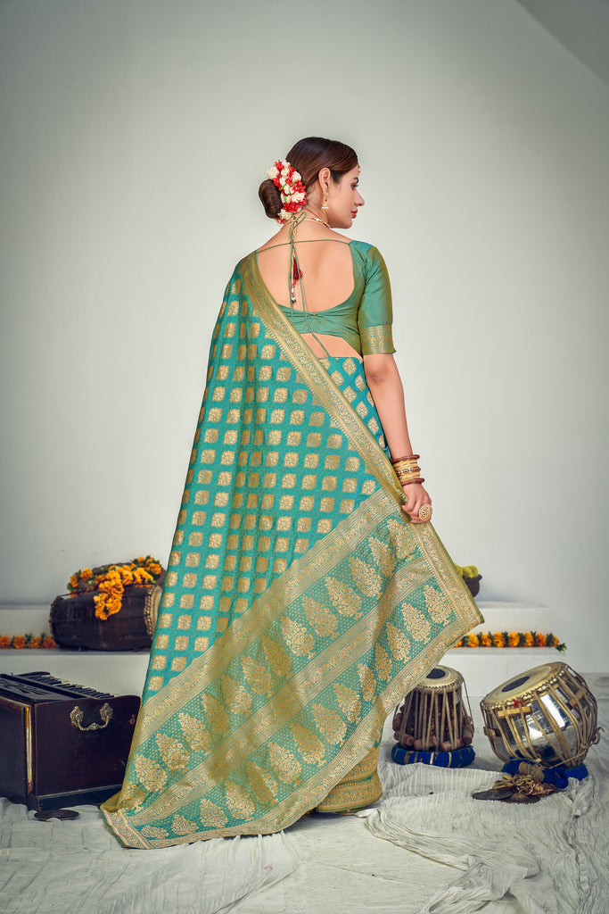 Ravishing Green Banarasi Silk Wedding Wear Saree ClothsVilla