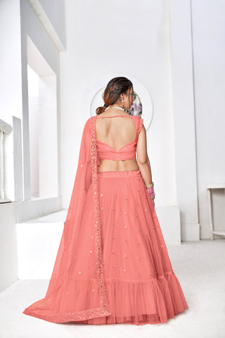 Ravishing Peach Thread Embroidery Festive Wear Lehenga Choli ClothsVilla