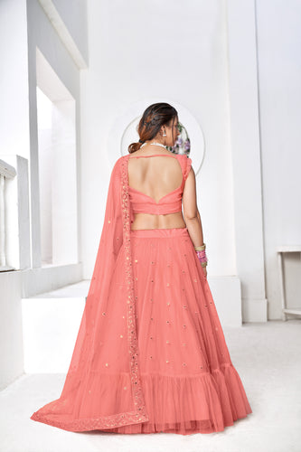 Ravishing Peach Thread Embroidery Festive Wear Lehenga Choli ClothsVilla