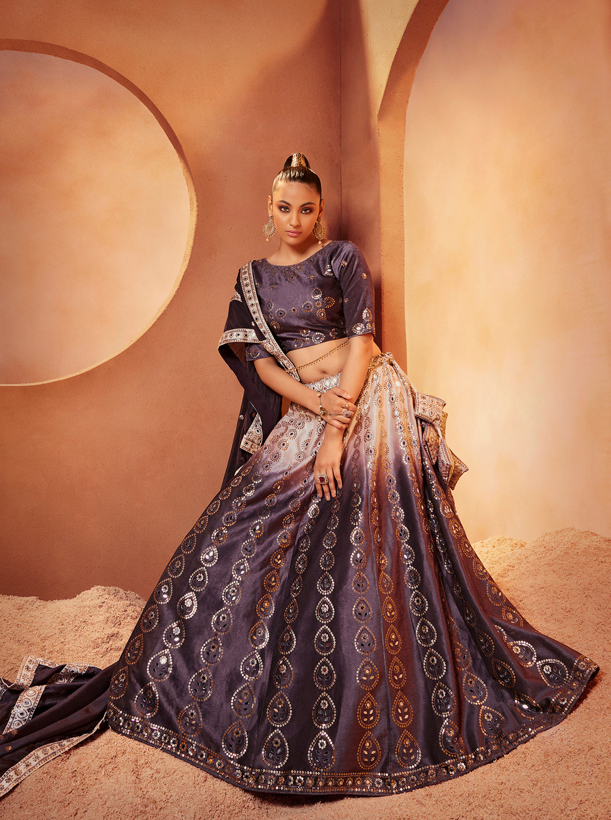 Ravishing Purple Color Mirror & Sequence Work Velvet Lehenga Choli Clothsvilla