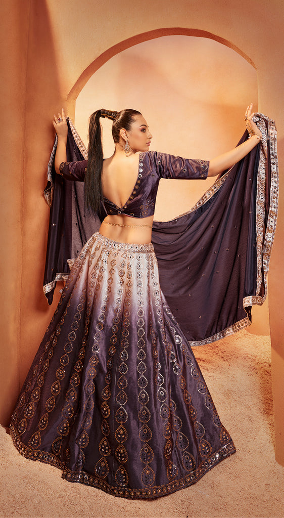 Ravishing Purple Color Mirror & Sequence Work Velvet Lehenga Choli Clothsvilla